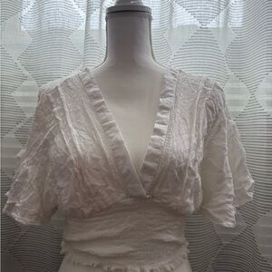 Angie White Textured V-Neck Swim Coverup